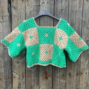Green and Tan Crochet Sweater